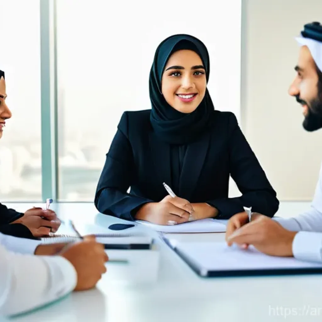 피드백 활용을 위한 팀 전략 개발하기 - A diverse team of Arab professionals, men and women, in a modern, sunlit open-plan office in a city ...