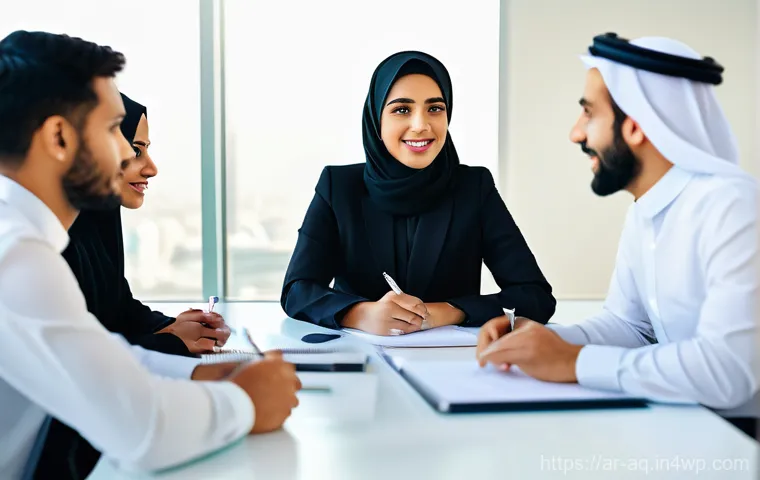 피드백 활용을 위한 팀 전략 개발하기 - A diverse team of Arab professionals, men and women, in a modern, sunlit open-plan office in a city ...