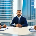 Home 13 피드백을 통한 리더십 스타일 변화 - **Prompt:** A dynamic and empathetic male Arab leader in his late 40s, dressed in a sharp modern bus...